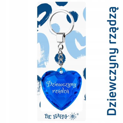 Brelok dla dziewczyny z grawerem DZIEWCZYNY RZĄDZĄ niebieskie serduszko