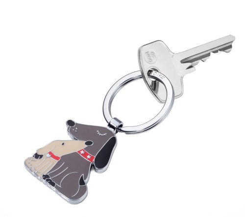 Brelok do kluczy TROIKA DOG & DOGGY – chromowany metal emaliowany, beż/brąz