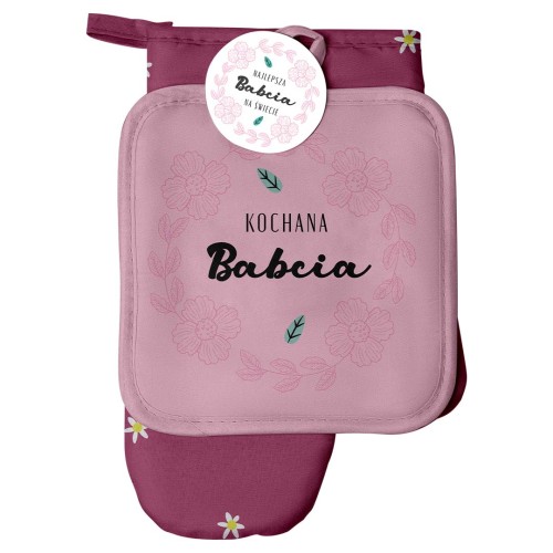 Zestaw rękawica kuchenna + łapka Kochana Babcia