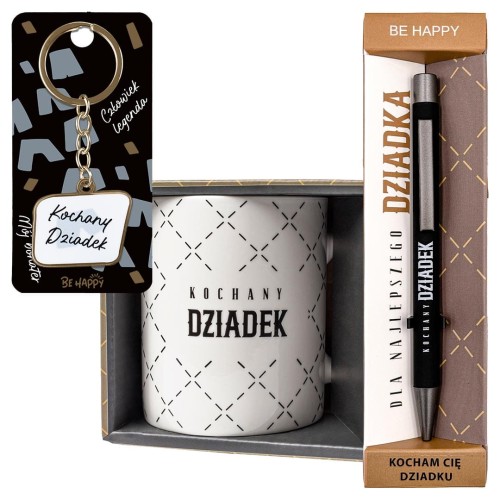 Elegancki zestaw na prezent dla Dziadka kubek długopis brelok w torebce upominkowej