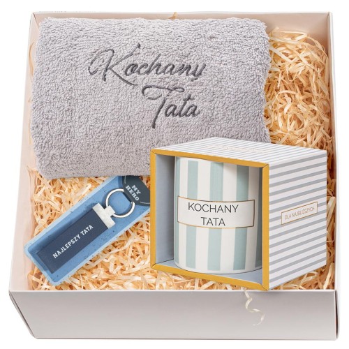 Zestaw Accents - KOCHANY TATA w pudełku kubek, brelok, ręcznik, pudełko