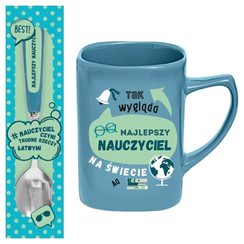 Zestaw prezentowy dla nauczyciela NAJLEPSZY NAUCZYCIEL kubek łyżka w torebce